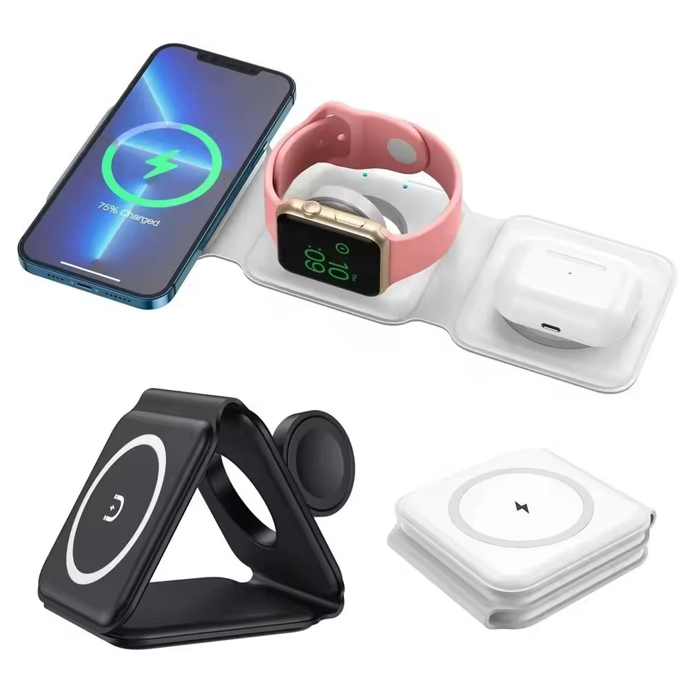 Convenient 3 in one charger for phones, watches and air pods